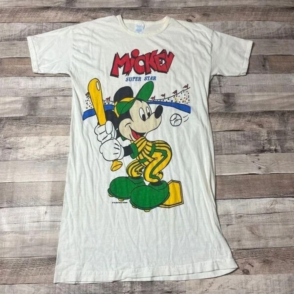 Disney Shirt Adult One Size White Vintage 90s Mickey Mouse Sleepwear Top